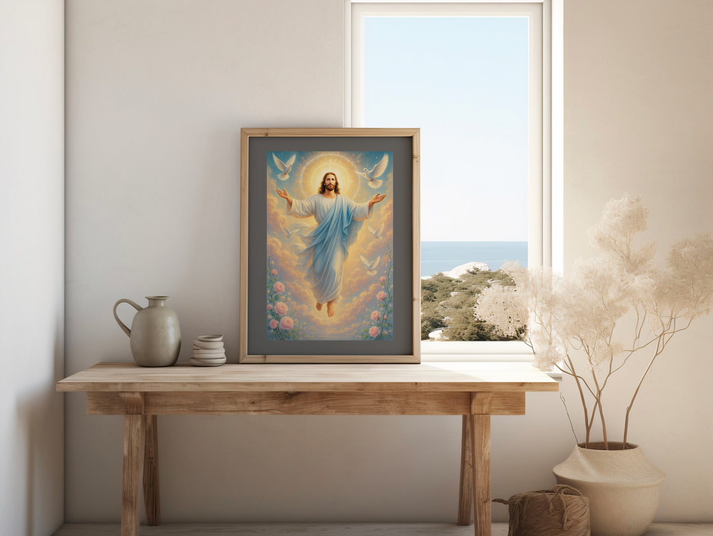 Religious Vertical Poster, Jesus Christ Risen Art, Divine Mercy Christian Decor, Catholic, Easter, Christmas Wall Art, Matte Print