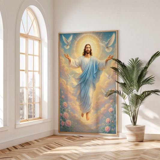 Religious Vertical Poster, Jesus Christ Risen Art, Divine Mercy Christian Decor, Catholic, Easter, Christmas Wall Art, Matte Print