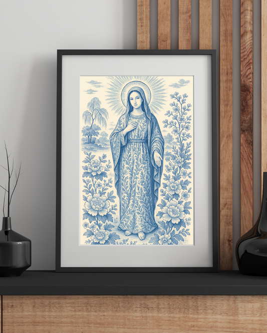 Religious Chinoiserie Vertical Posters, Matte Wall Art, Virgin Mary Decor, Christian Home Decoration, Spiritual Prints