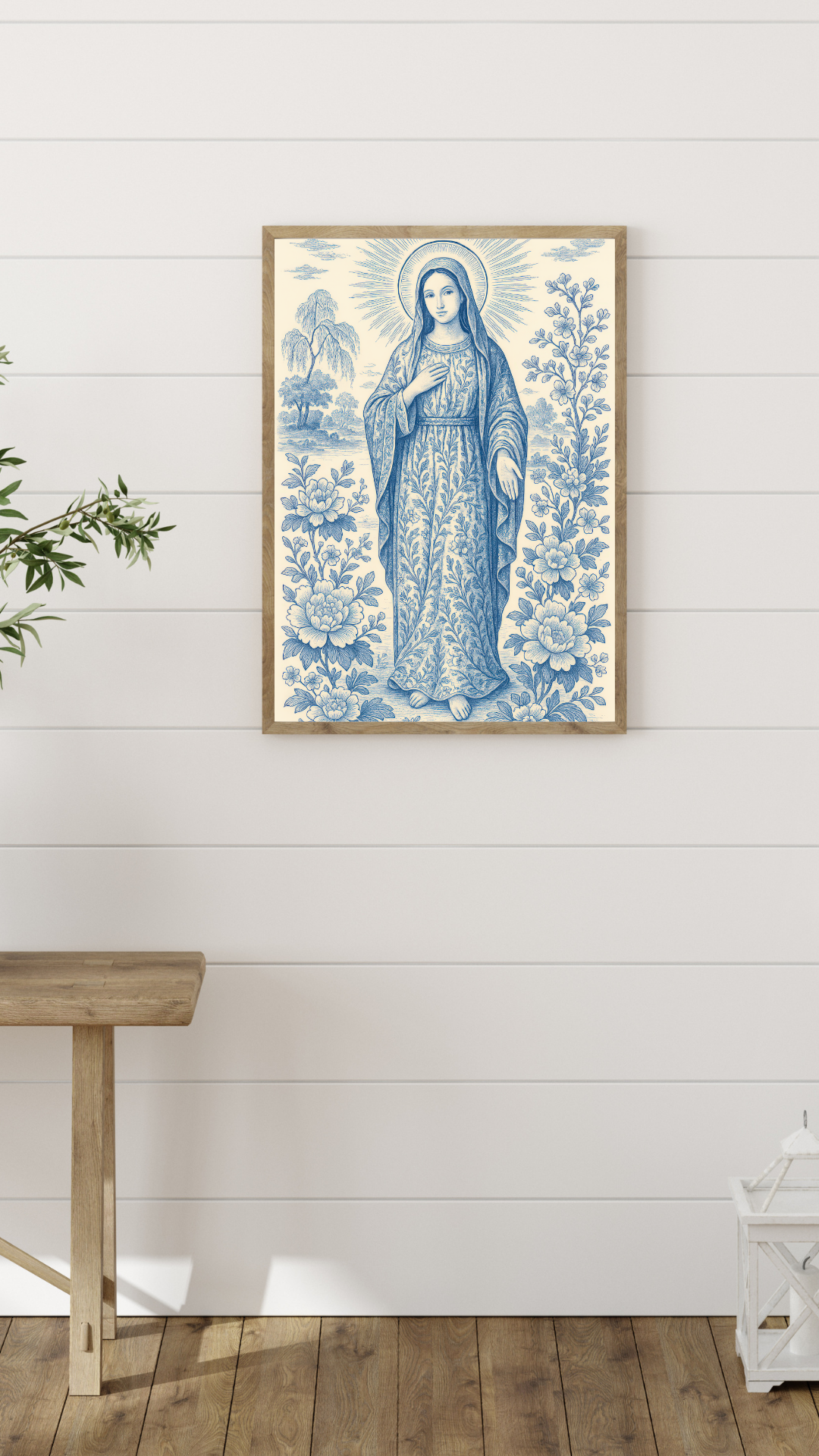 Religious Chinoiserie Vertical Posters, Matte Wall Art, Virgin Mary Decor, Christian Home Decoration, Spiritual Prints