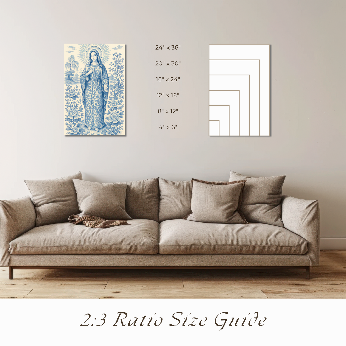 Religious Chinoiserie Vertical Posters, Matte Wall Art, Virgin Mary Decor, Christian Home Decoration, Spiritual Prints