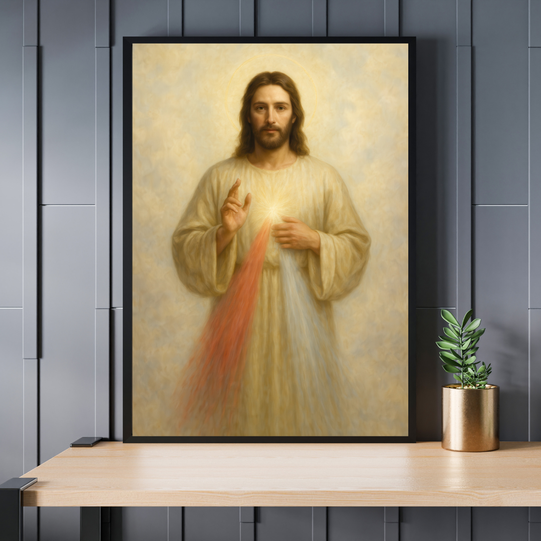 Divine Mercy Jesus Satin Poster — Gentle Watercolour Faith Print (300gsm)
