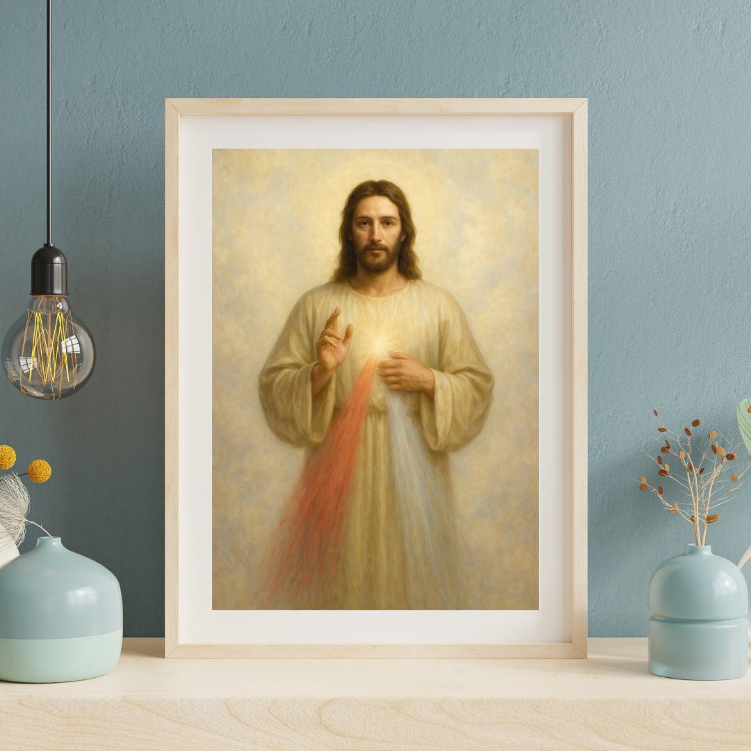 Divine Mercy Jesus Satin Poster — Gentle Watercolour Faith Print (300gsm)