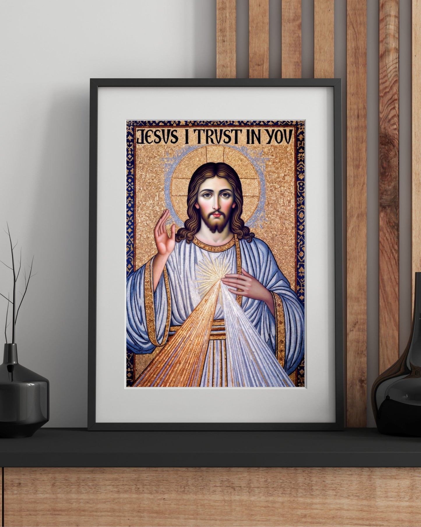 Divine Mercy Mosaic Satin Poster — "Jesus I Trust In You" Gentle Faith Print (300gsm)