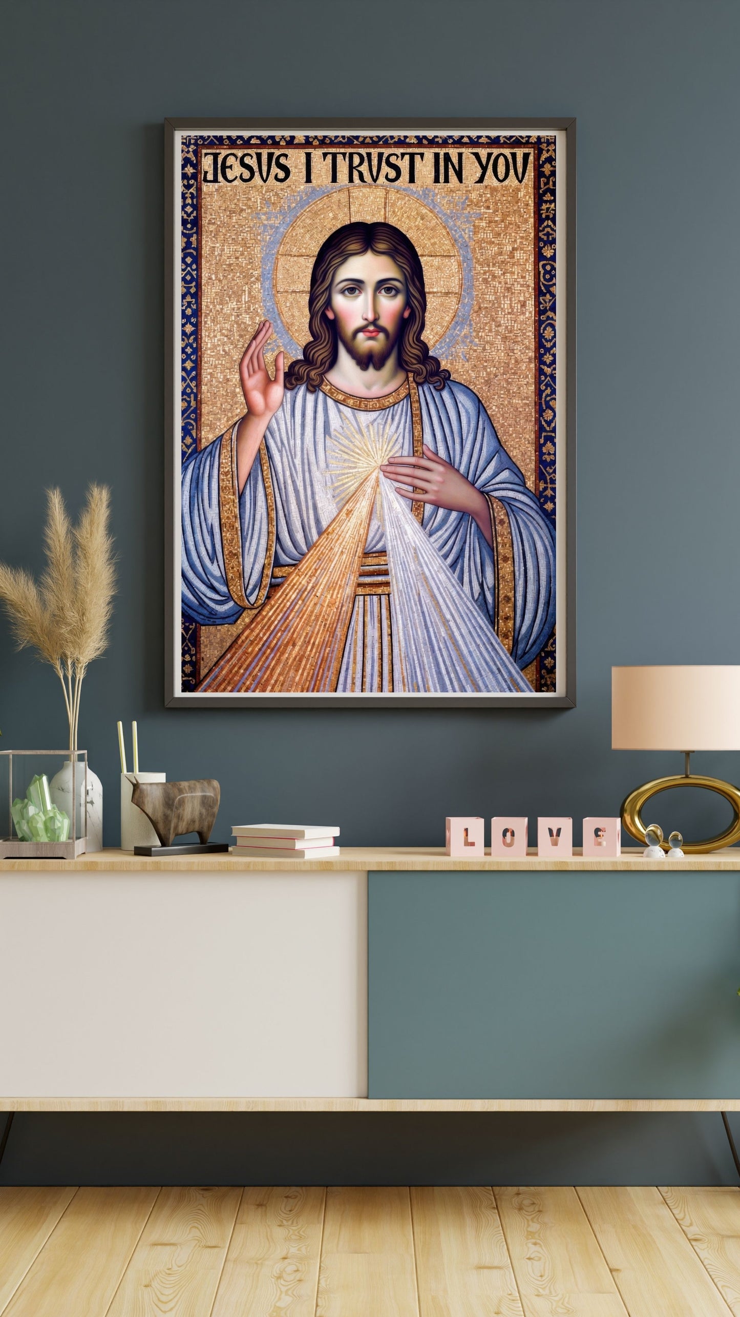 Divine Mercy Mosaic Satin Poster — "Jesus I Trust In You" Gentle Faith Print (300gsm)
