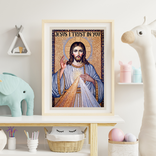 Divine Mercy Mosaic Satin Poster — "Jesus I Trust In You" Gentle Faith Print (300gsm)