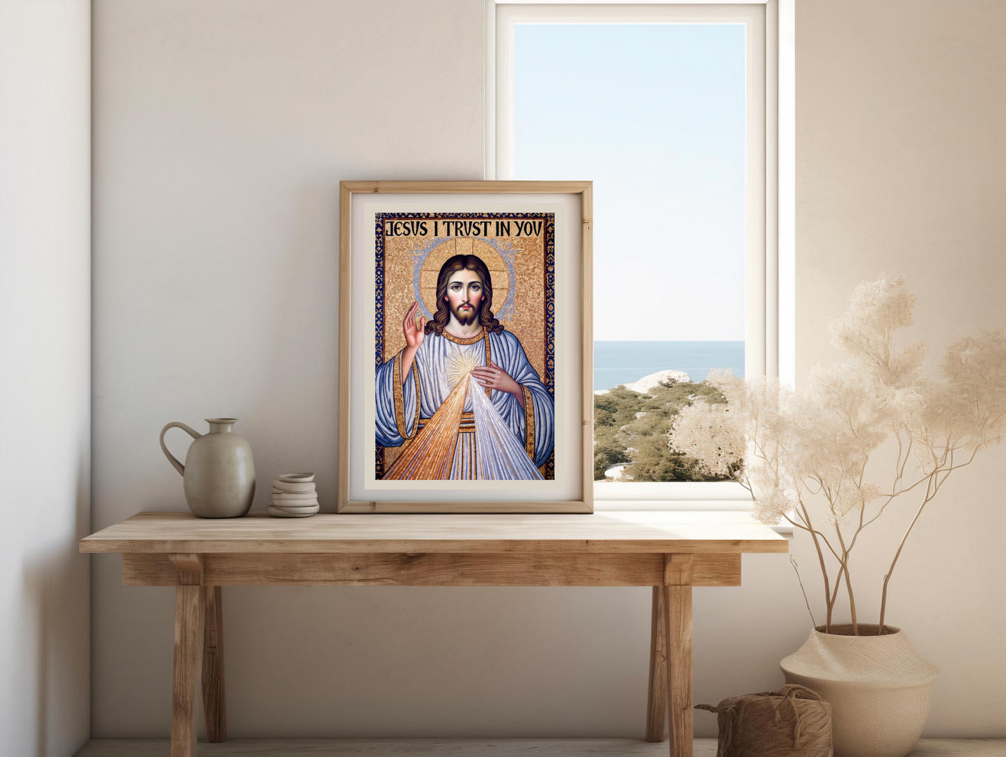 Divine Mercy Mosaic Satin Poster — "Jesus I Trust In You" Gentle Faith Print (300gsm)