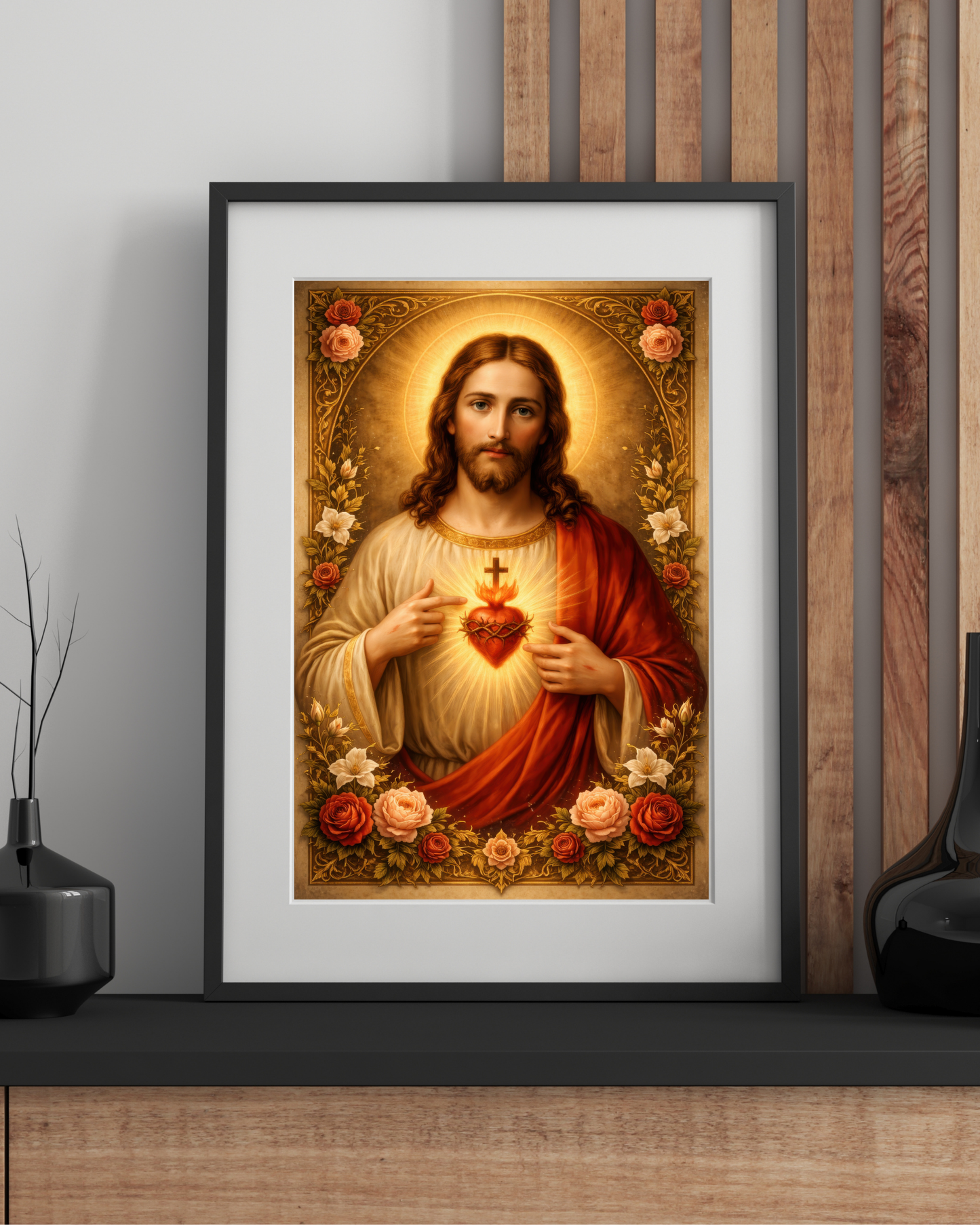 Divine Heart of Jesus Satin Poster — Religious Wall Art