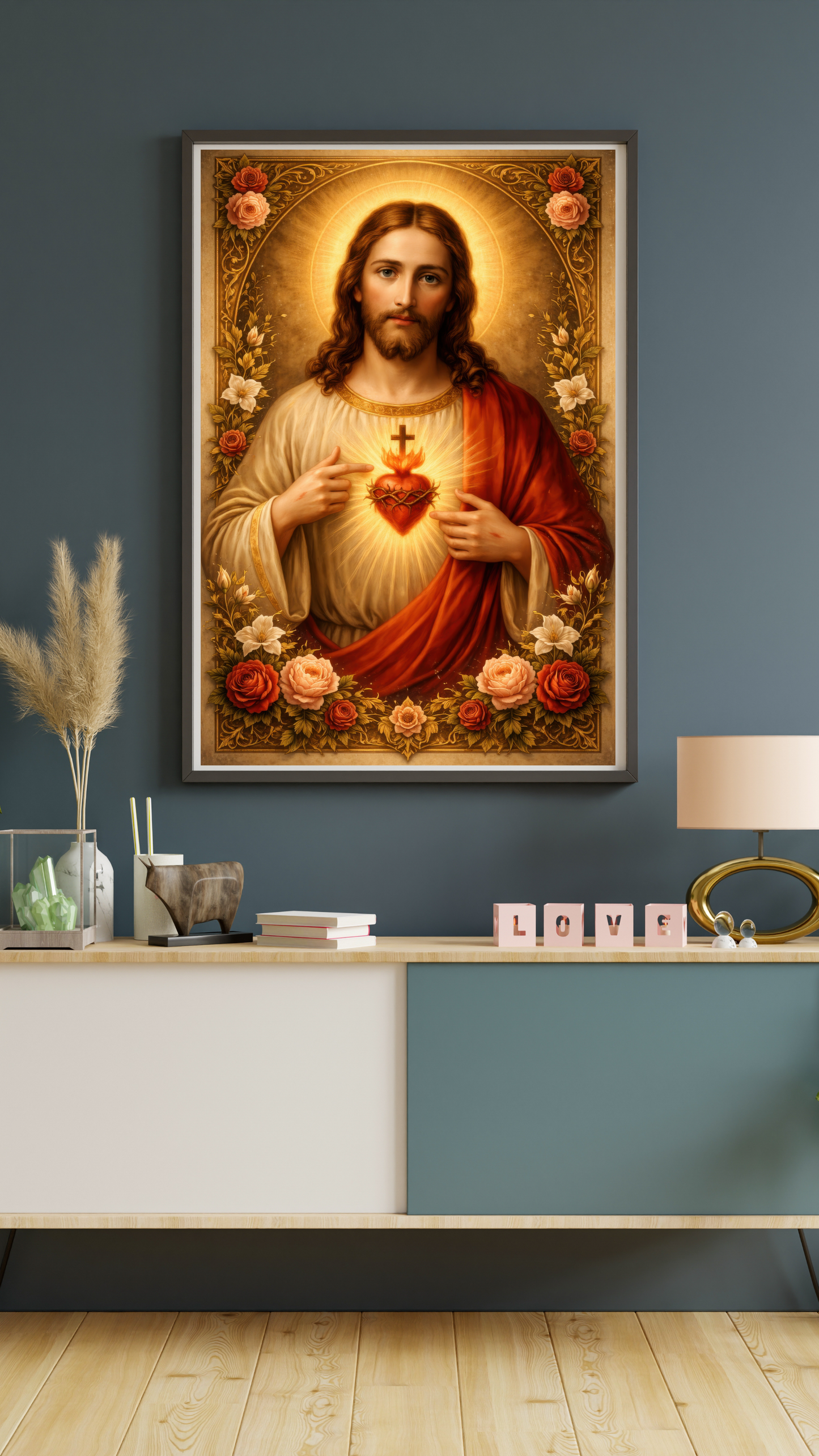 Divine Heart of Jesus Satin Poster — Religious Wall Art
