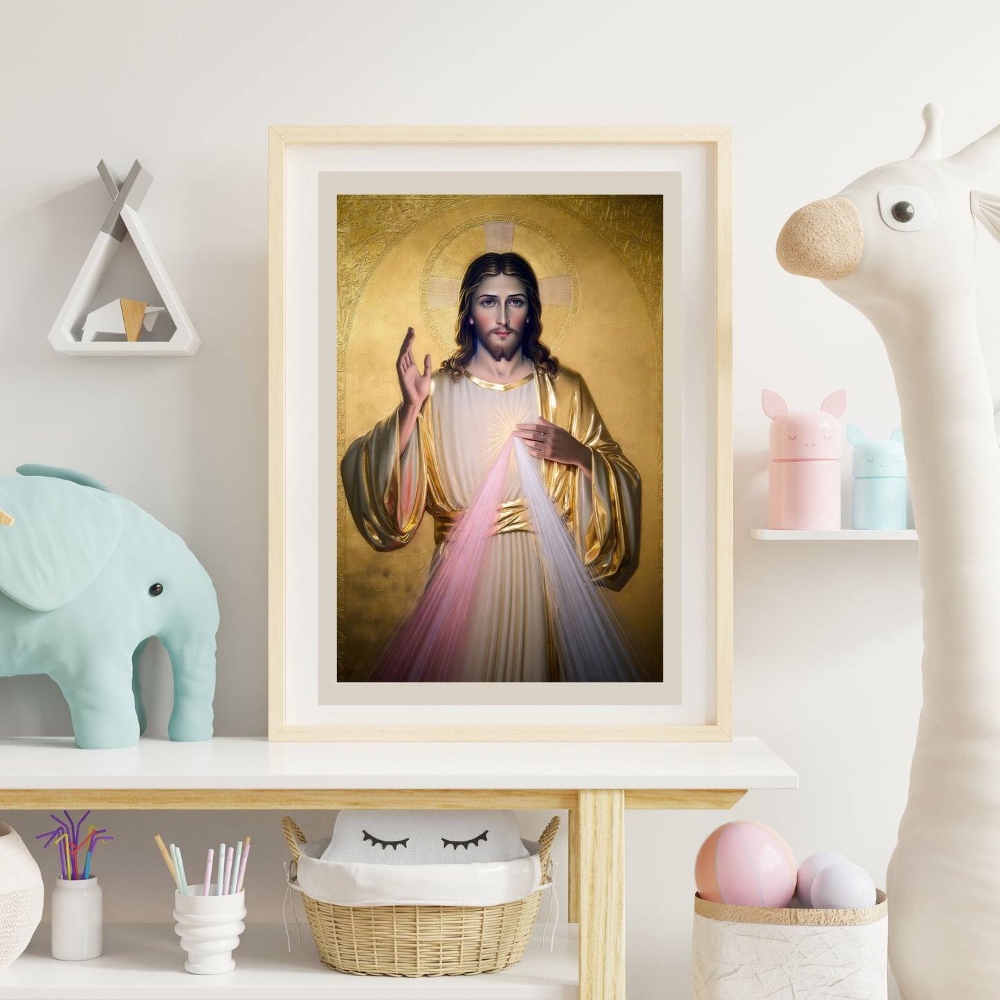 Divine Mercy of Jesus Satin Poster — Religious Wall Art with Golden Robes