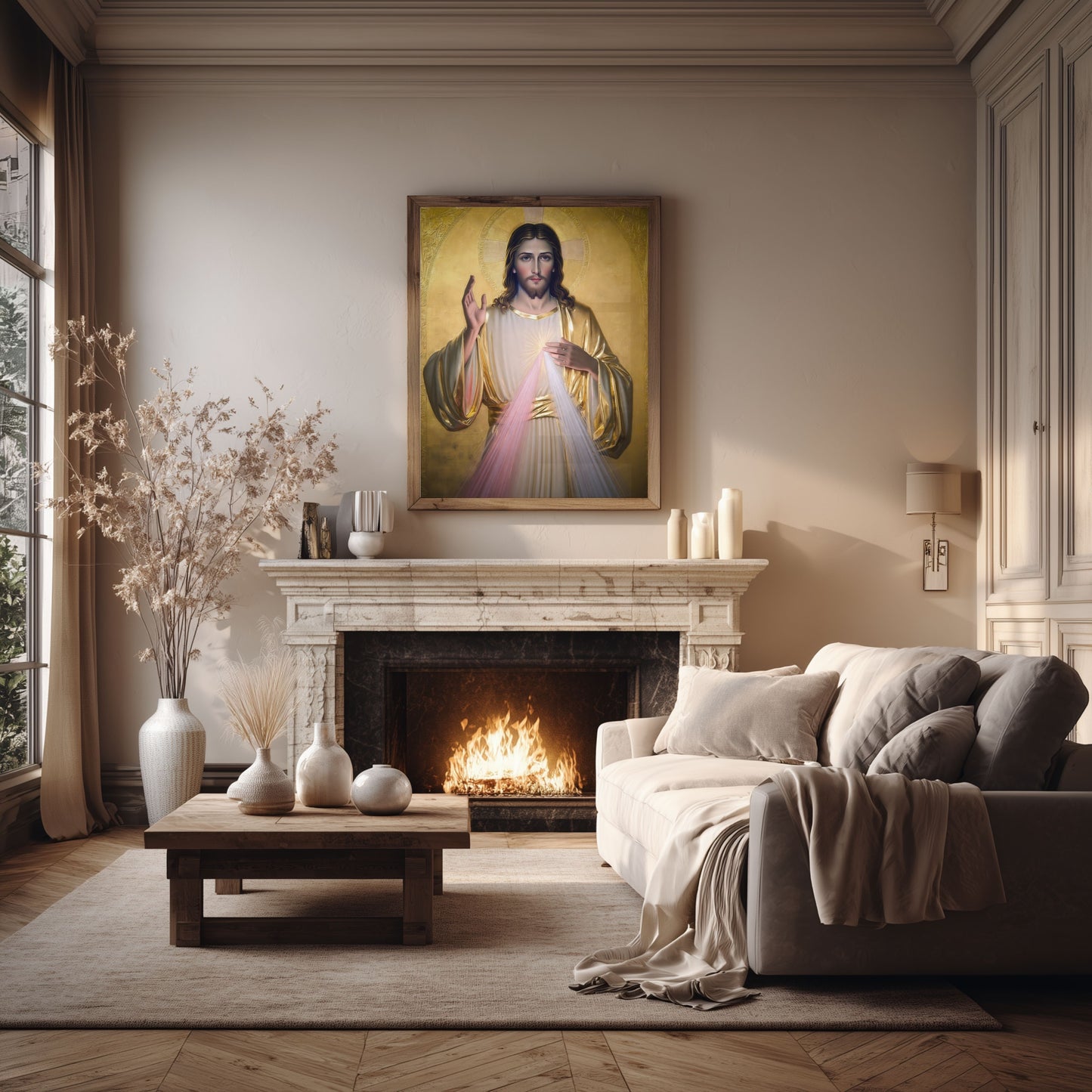 Divine Mercy of Jesus Satin Poster — Religious Wall Art with Golden Robes
