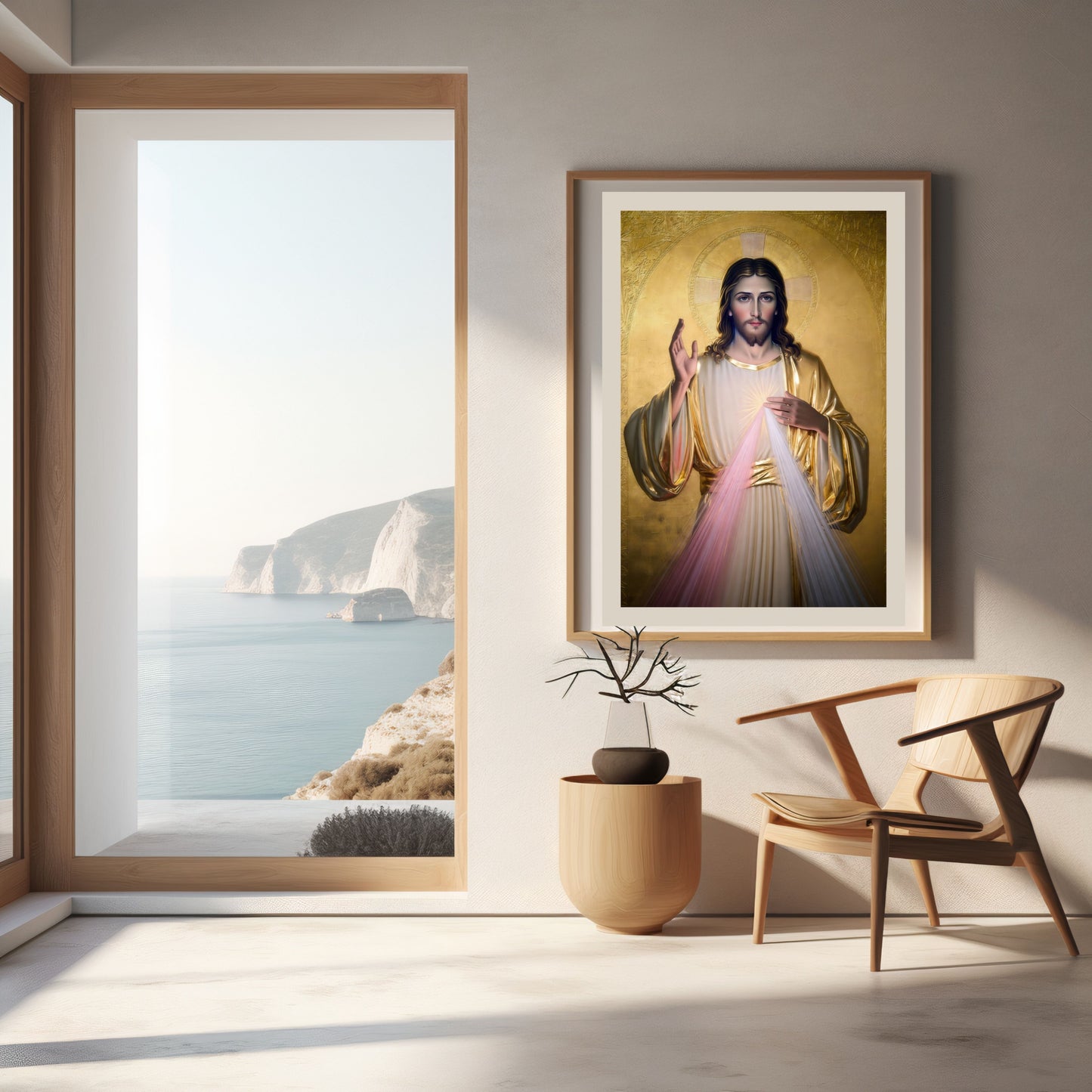 Divine Mercy of Jesus Satin Poster — Religious Wall Art with Golden Robes