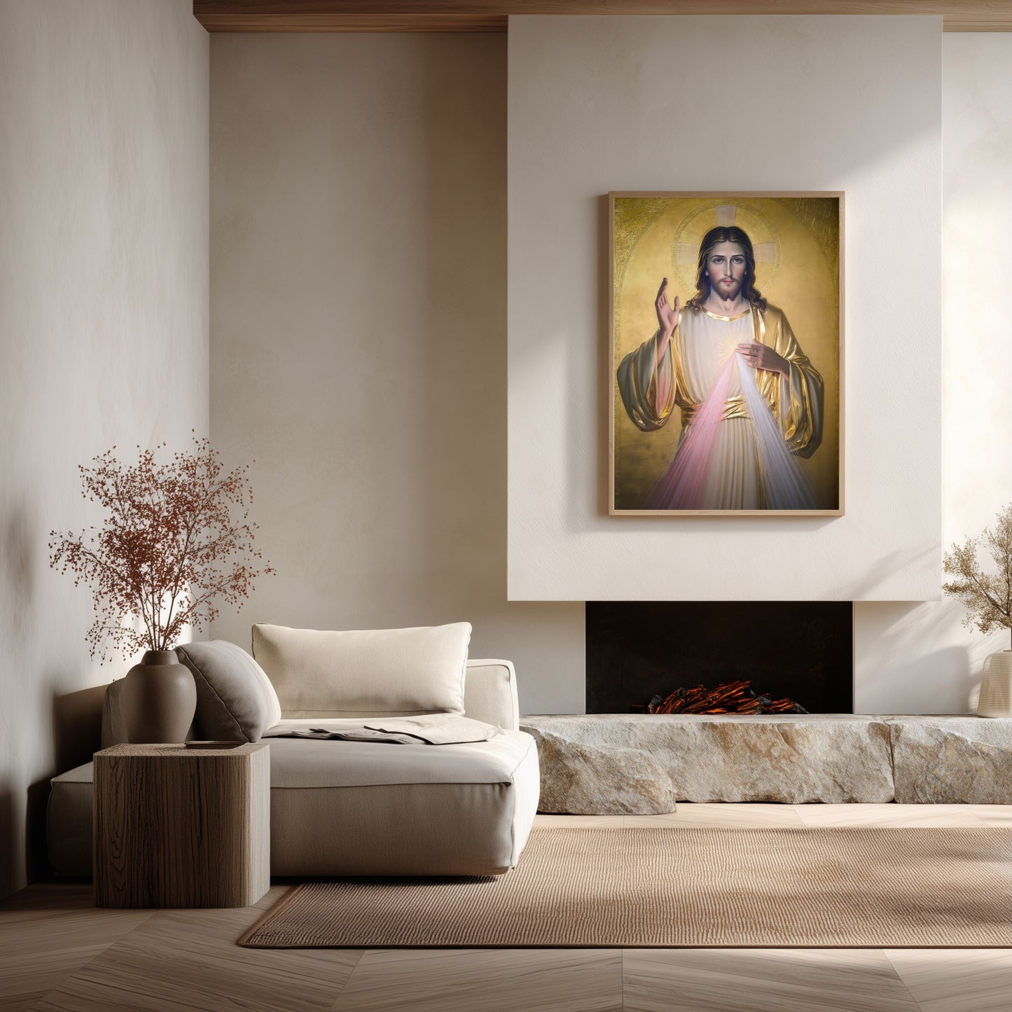 Divine Mercy of Jesus Satin Poster — Religious Wall Art with Golden Robes