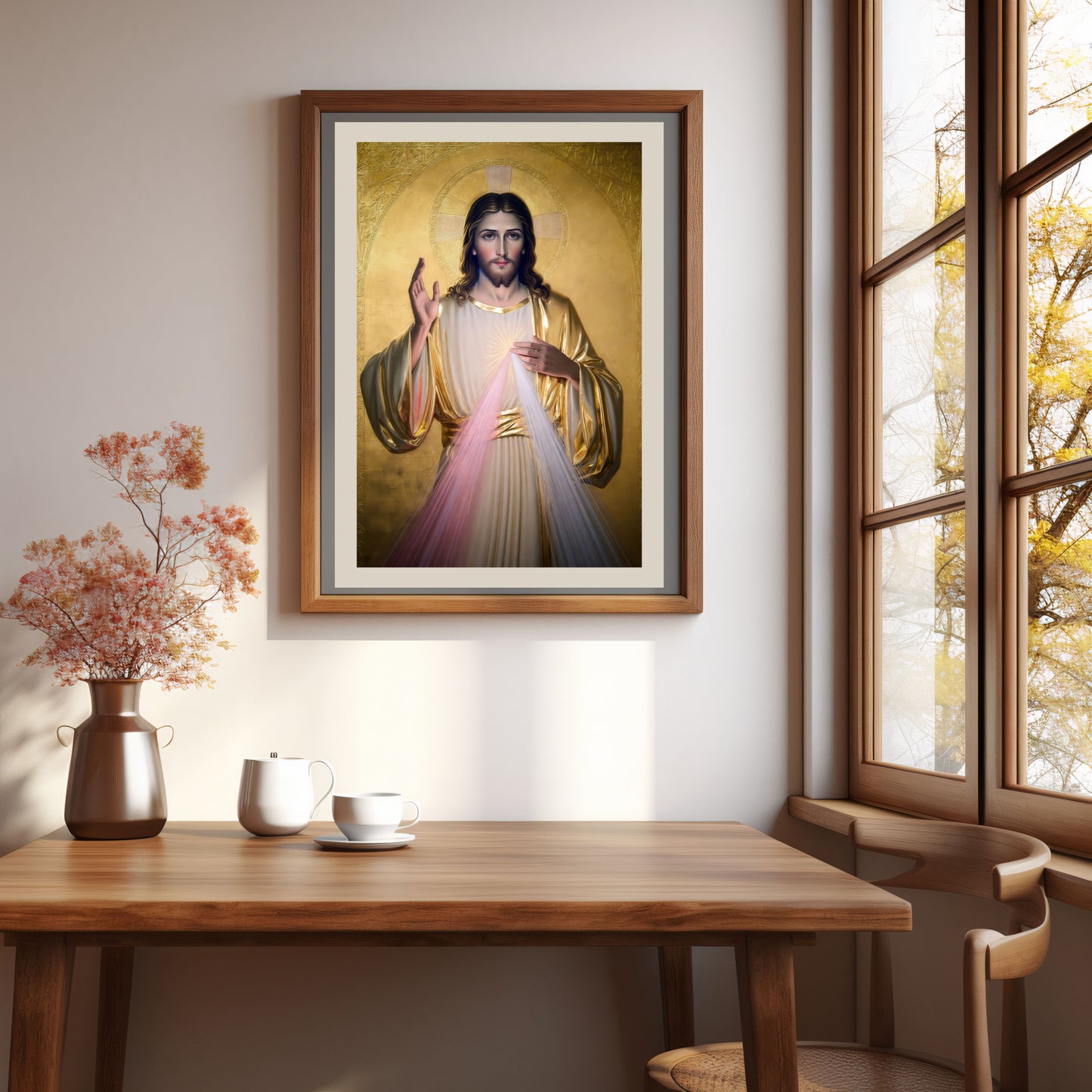 Divine Mercy of Jesus Satin Poster — Religious Wall Art with Golden Robes