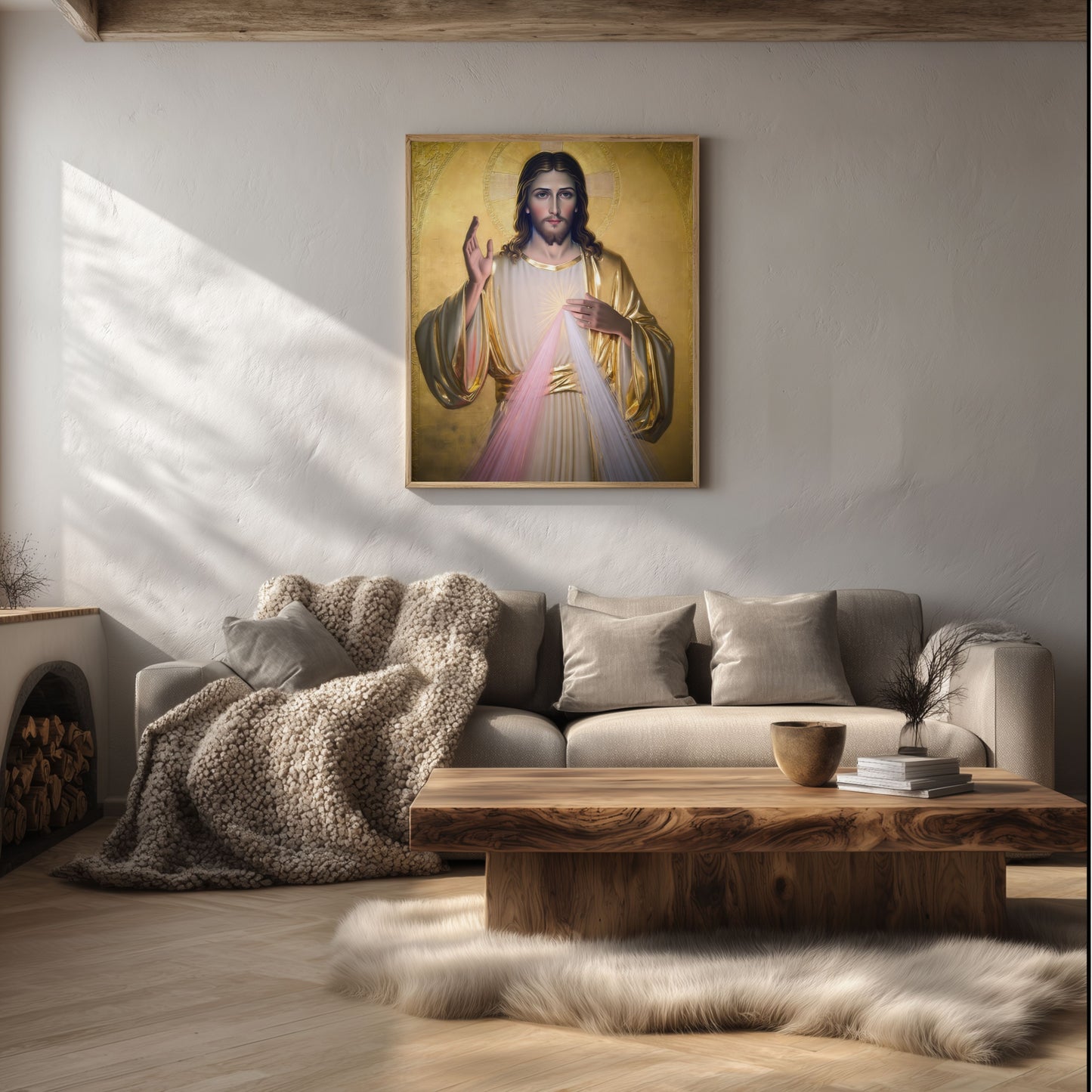 Divine Mercy of Jesus Satin Poster — Religious Wall Art with Golden Robes