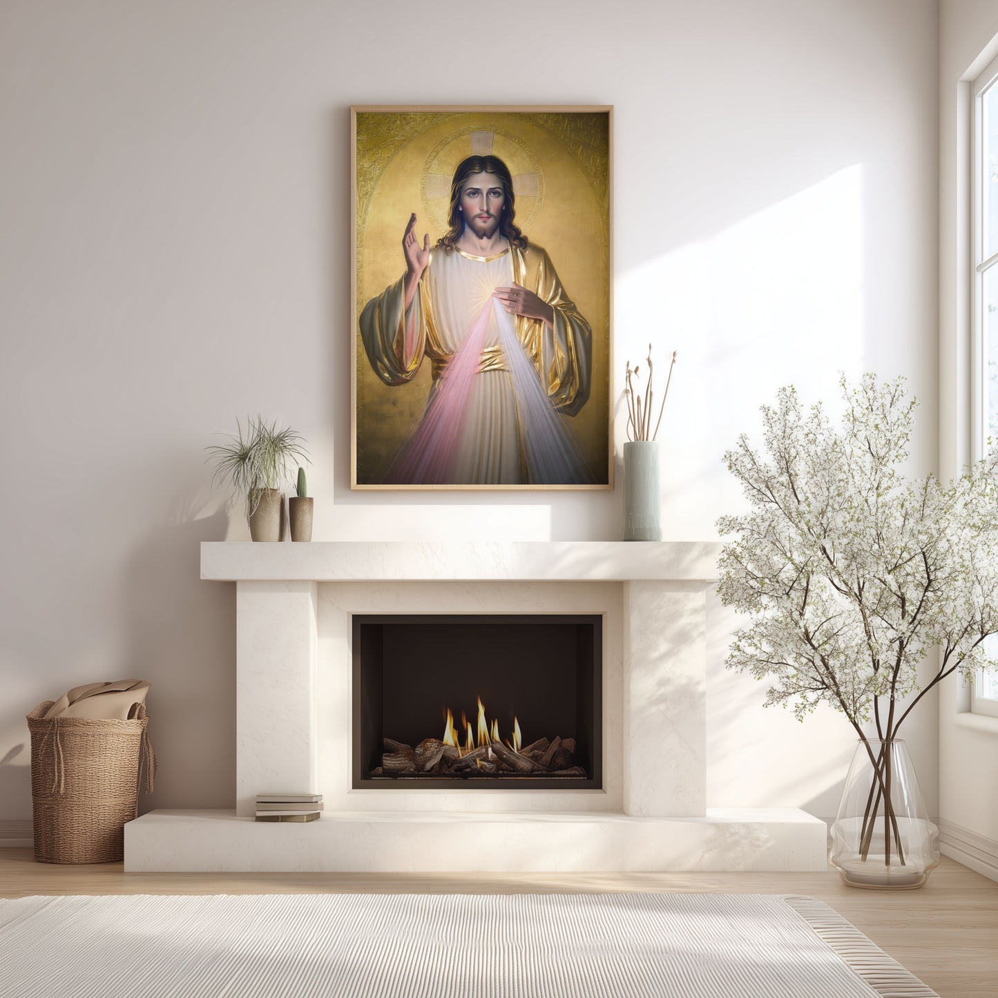 Divine Mercy of Jesus Satin Poster — Religious Wall Art with Golden Robes