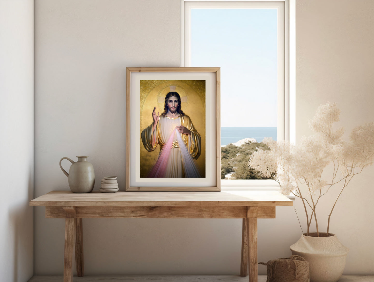 Divine Mercy of Jesus Satin Poster — Religious Wall Art with Golden Robes
