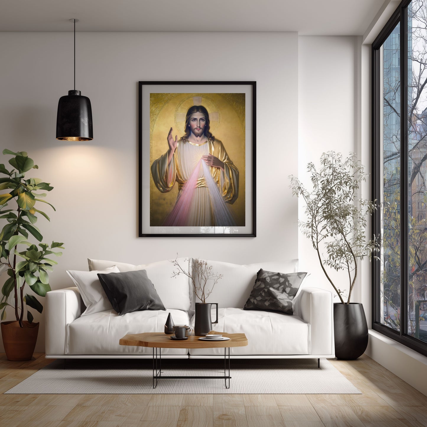Divine Mercy of Jesus Satin Poster — Religious Wall Art with Golden Robes