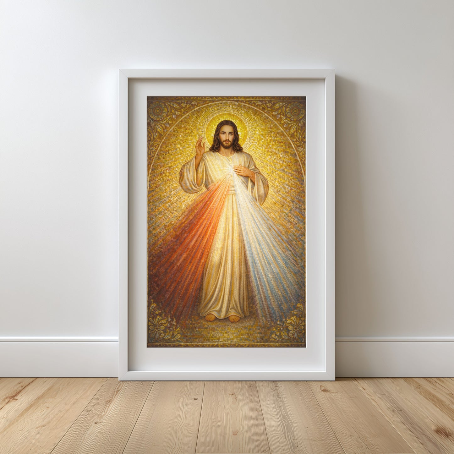 Divine Mercy of Jesus — Gold Mosaic Satin Poster (Religious Wall Art)