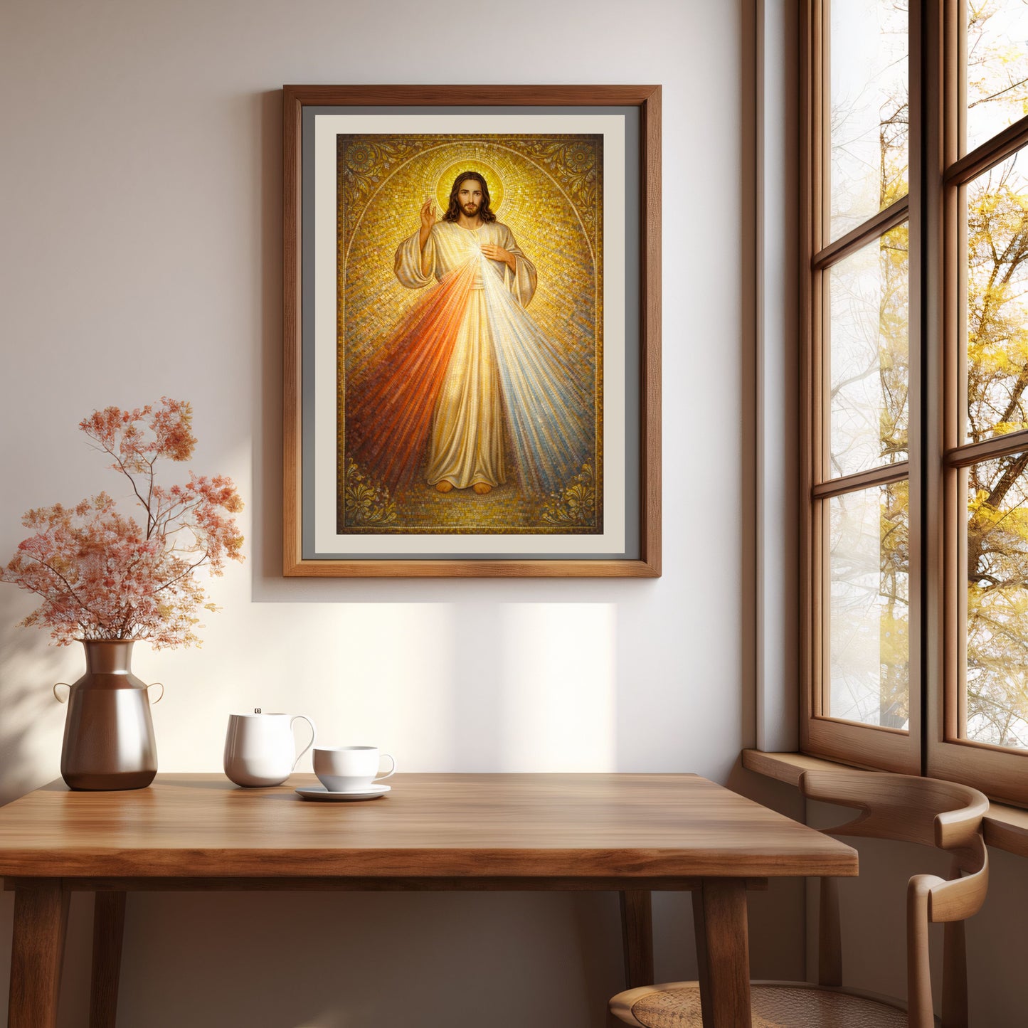Divine Mercy of Jesus — Gold Mosaic Satin Poster (Religious Wall Art)
