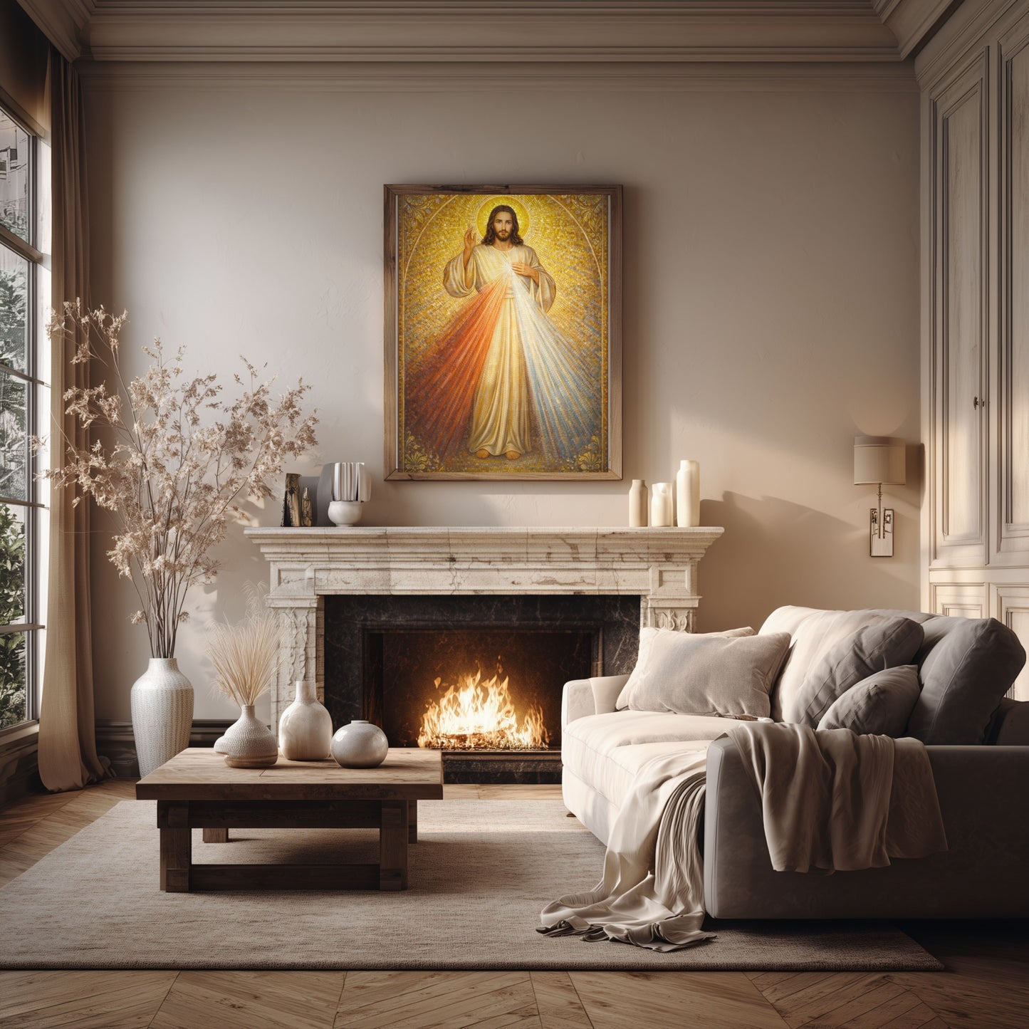 Divine Mercy of Jesus — Gold Mosaic Satin Poster (Religious Wall Art)