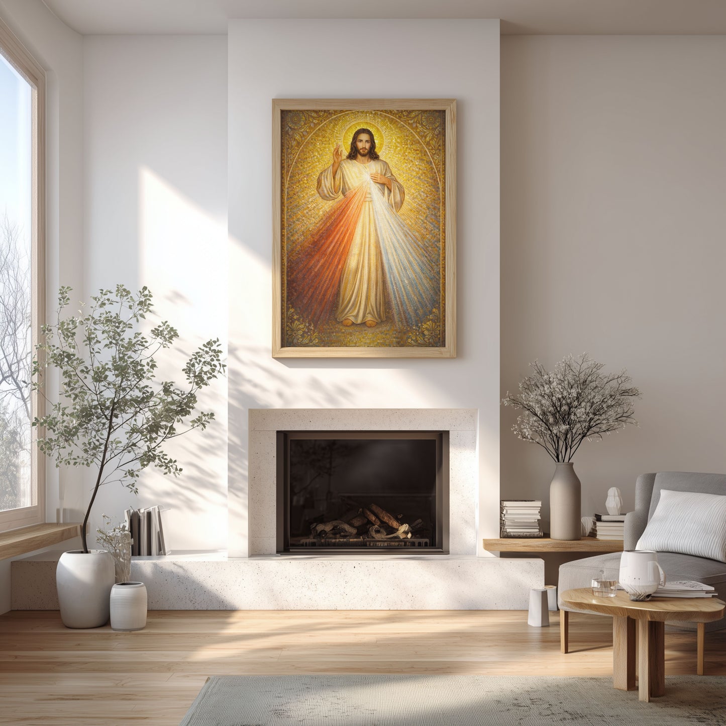 Divine Mercy of Jesus — Gold Mosaic Satin Poster (Religious Wall Art)