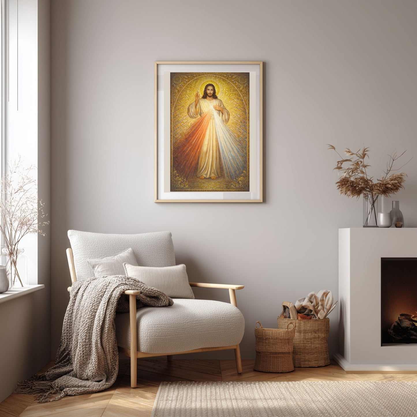 Divine Mercy of Jesus — Gold Mosaic Satin Poster (Religious Wall Art)