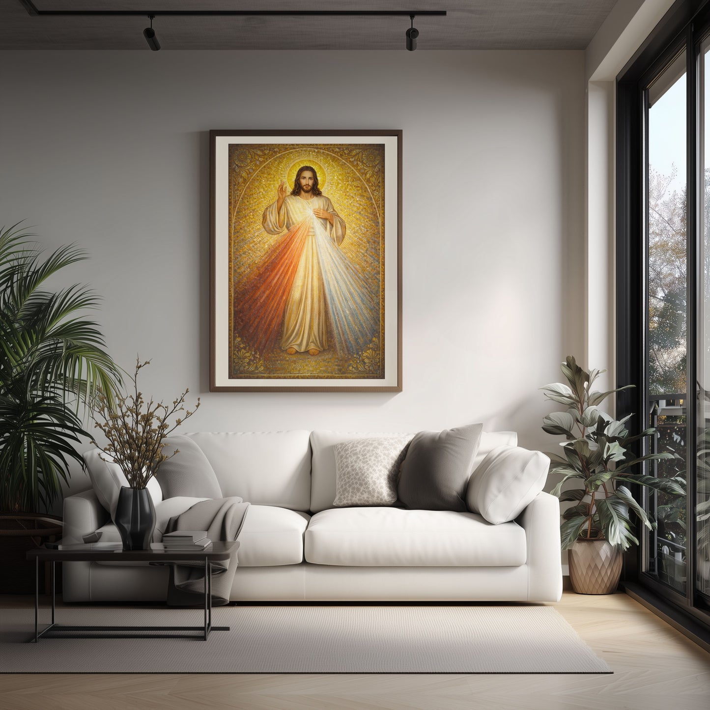 Divine Mercy of Jesus — Gold Mosaic Satin Poster (Religious Wall Art)