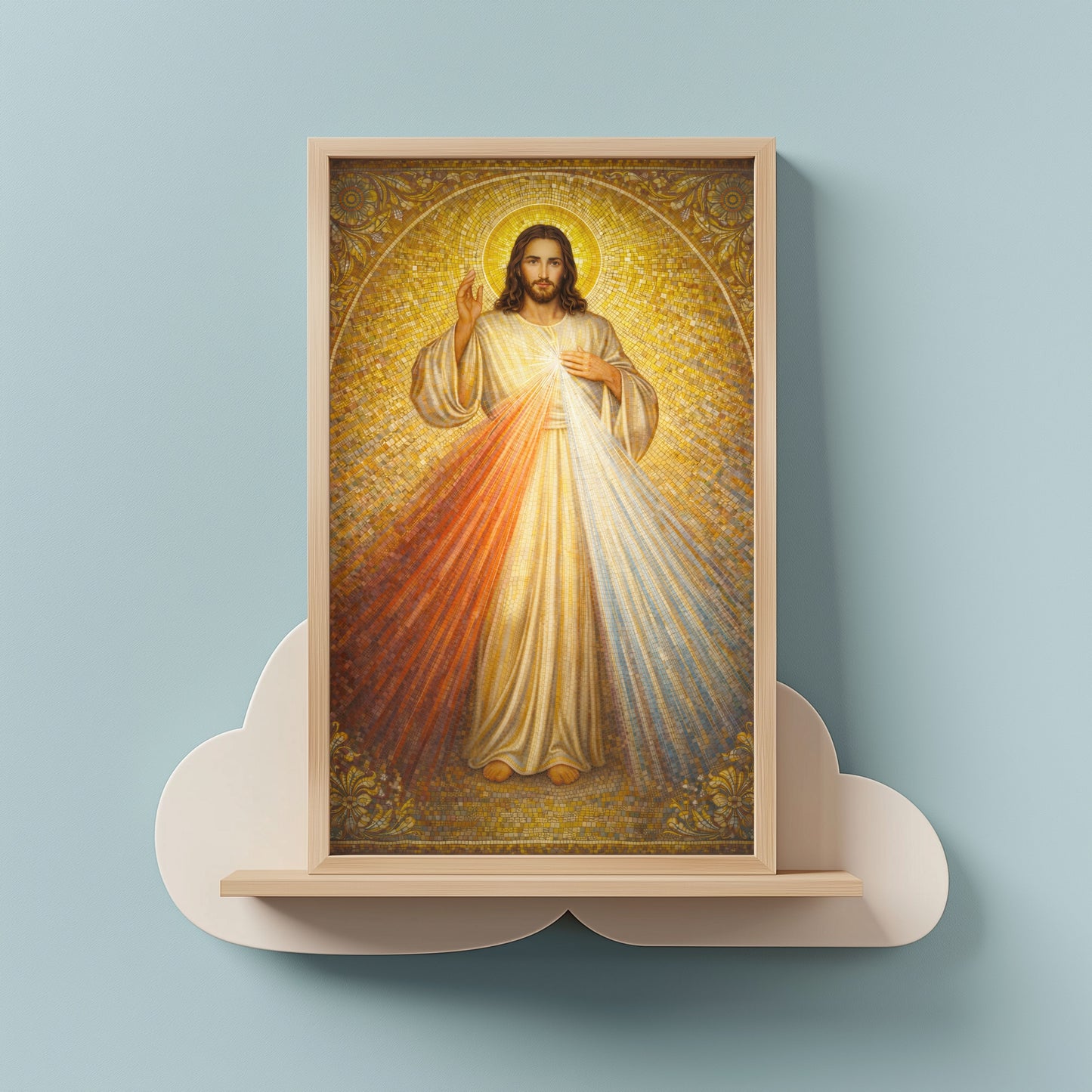 Divine Mercy of Jesus — Gold Mosaic Satin Poster (Religious Wall Art)