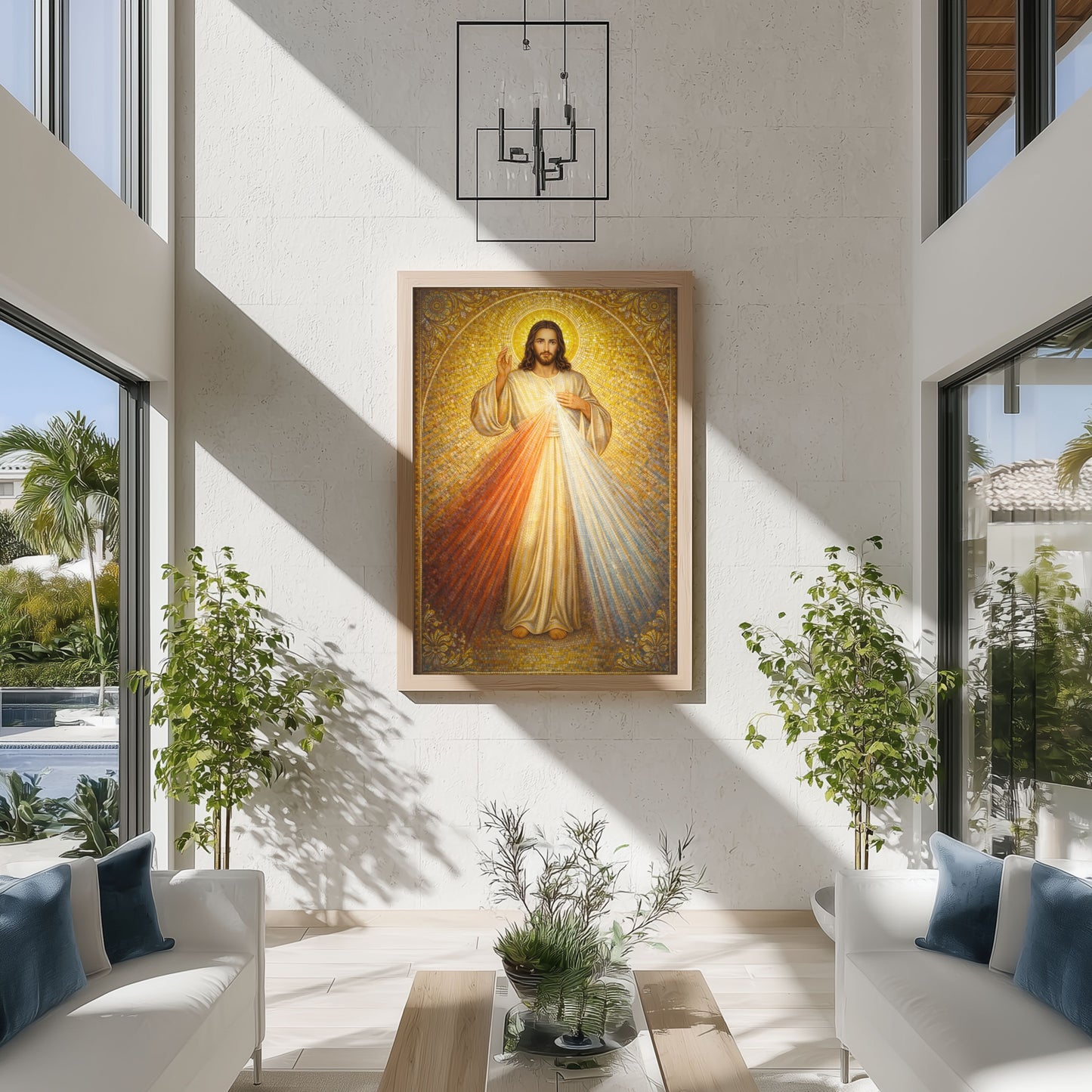Divine Mercy of Jesus — Gold Mosaic Satin Poster (Religious Wall Art)