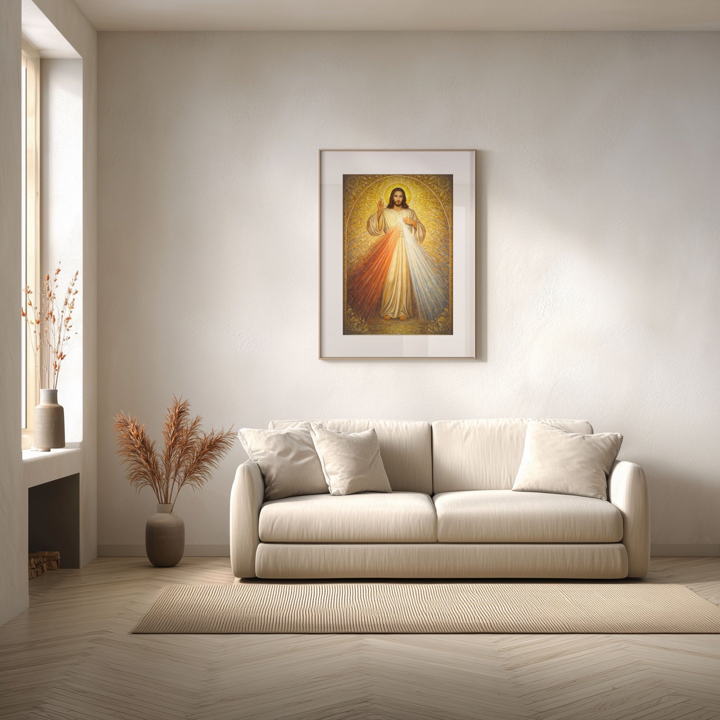 Divine Mercy of Jesus — Gold Mosaic Satin Poster (Religious Wall Art)