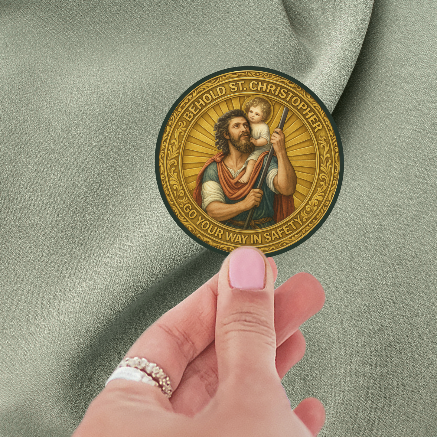 Kiss-Cut Stickers - St Christopher Protection Medal for Travelers Sticker, Travel Sticker, Religious Sticker, Car Decal, Laptop Decal