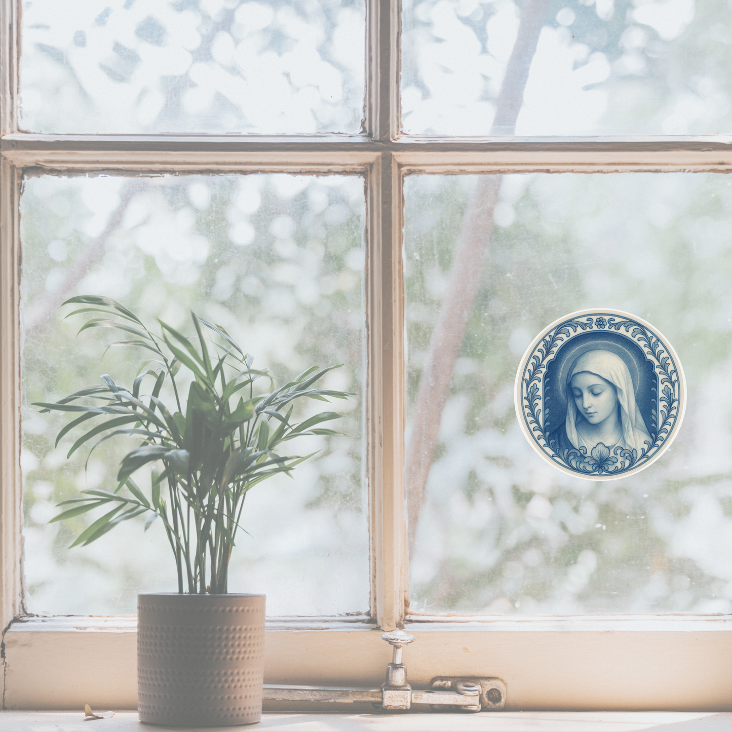 Chinoiserie Virgin Mary Sticker, Religious Laptop Decal, Blessed Mother Journal Decoration, Catholic Faith Planner Sticker, Devotional Water