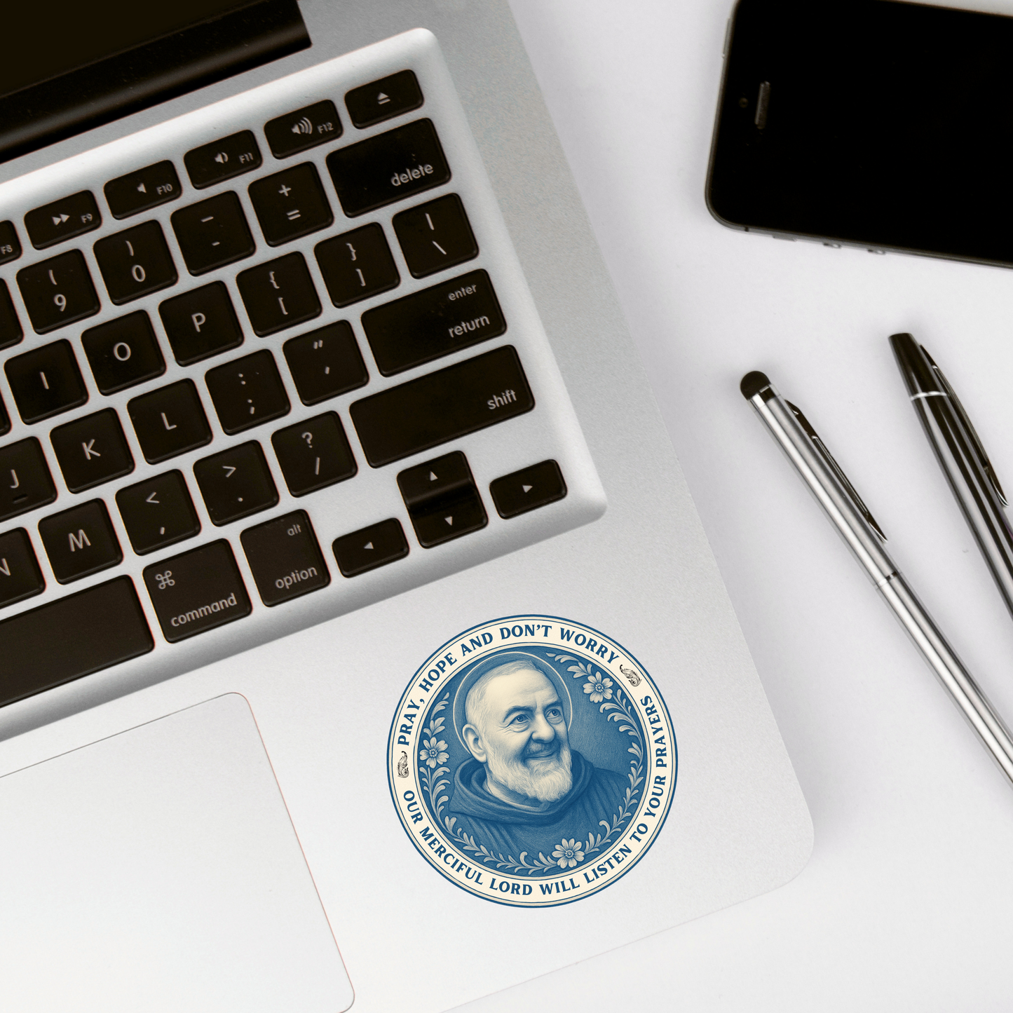 Saint Padre Pio Inspirational Quote Sticker, Catholic Faith Chinoiserie Style Decal, Religious Laptop Decal, Unique Religious Gift,