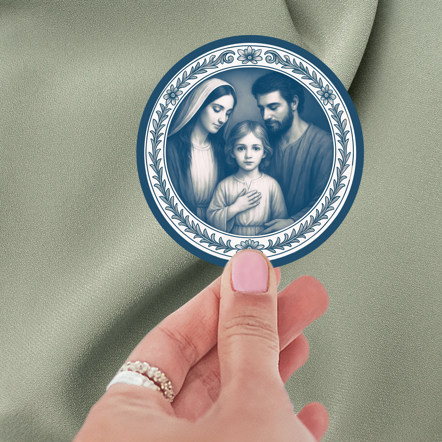 Holy Family Chinoiserie Blue and White Sticker, , Christian Gifts, Home Decor, Nursery Decal, Religious Sticker
