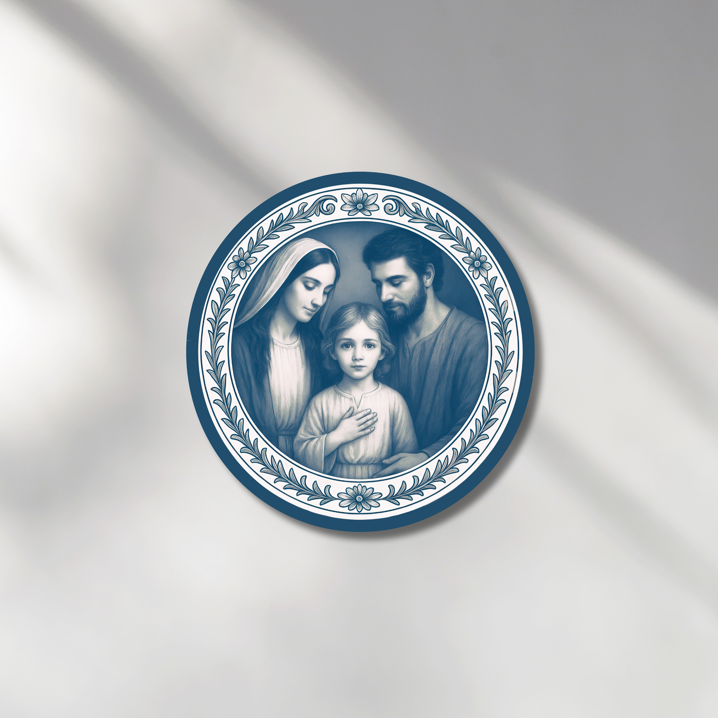 Holy Family Chinoiserie Blue and White Sticker, , Christian Gifts, Home Decor, Nursery Decal, Religious Sticker