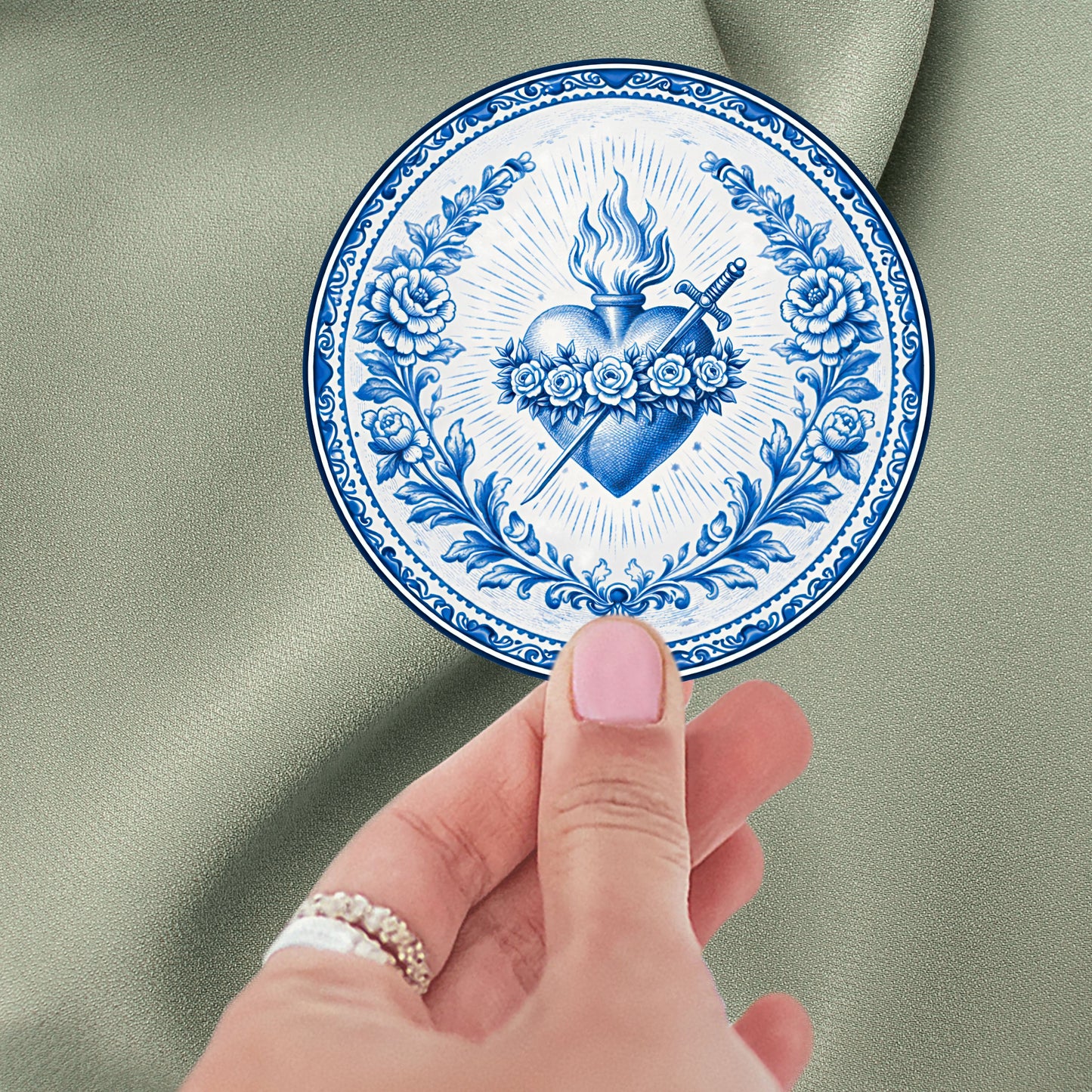 Divine Heart of Mary Chinoiserie Style Kiss-Cut Stickers