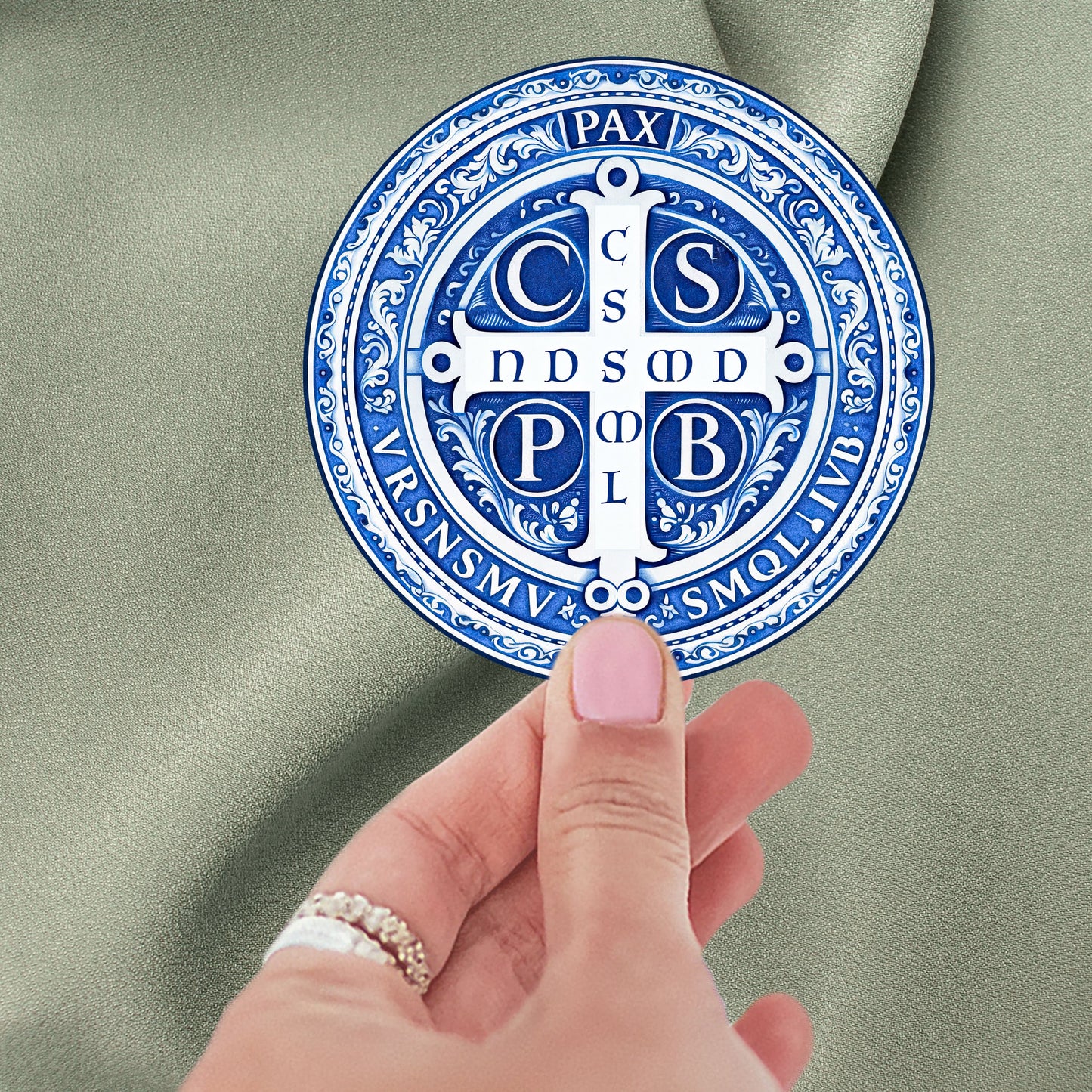 St. Benedict Medal Protection Chinoiserie Sticker — Kiss-Cut Religious Decal