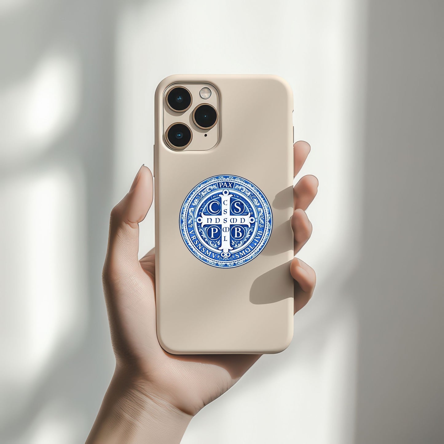 St. Benedict Medal Protection Chinoiserie Sticker — Kiss-Cut Religious Decal