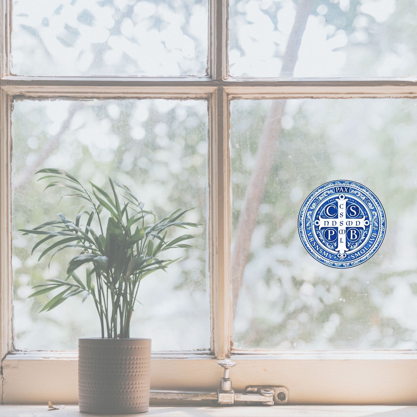 St. Benedict Medal Protection Chinoiserie Sticker — Kiss-Cut Religious Decal