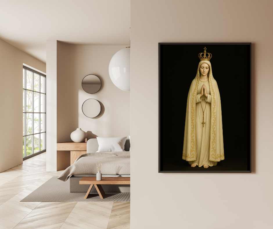 Our Lady of Fatima, Matte Vertical Poster of Virgin Mary, Spiritual Home Decor, Catholic Gift, Wall Art for Meditation, Prayer Room