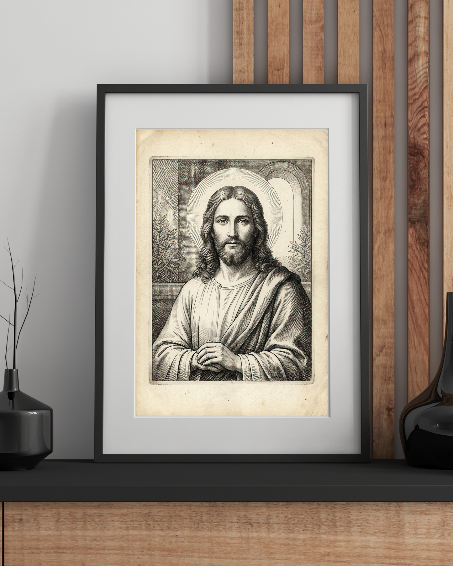Vintage Jesus Engraving Poster Satin Poster | Antique Style Christian Wall Art