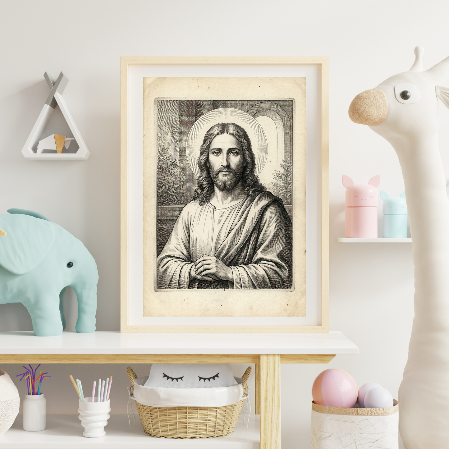 Vintage Jesus Engraving Poster Satin Poster | Antique Style Christian Wall Art
