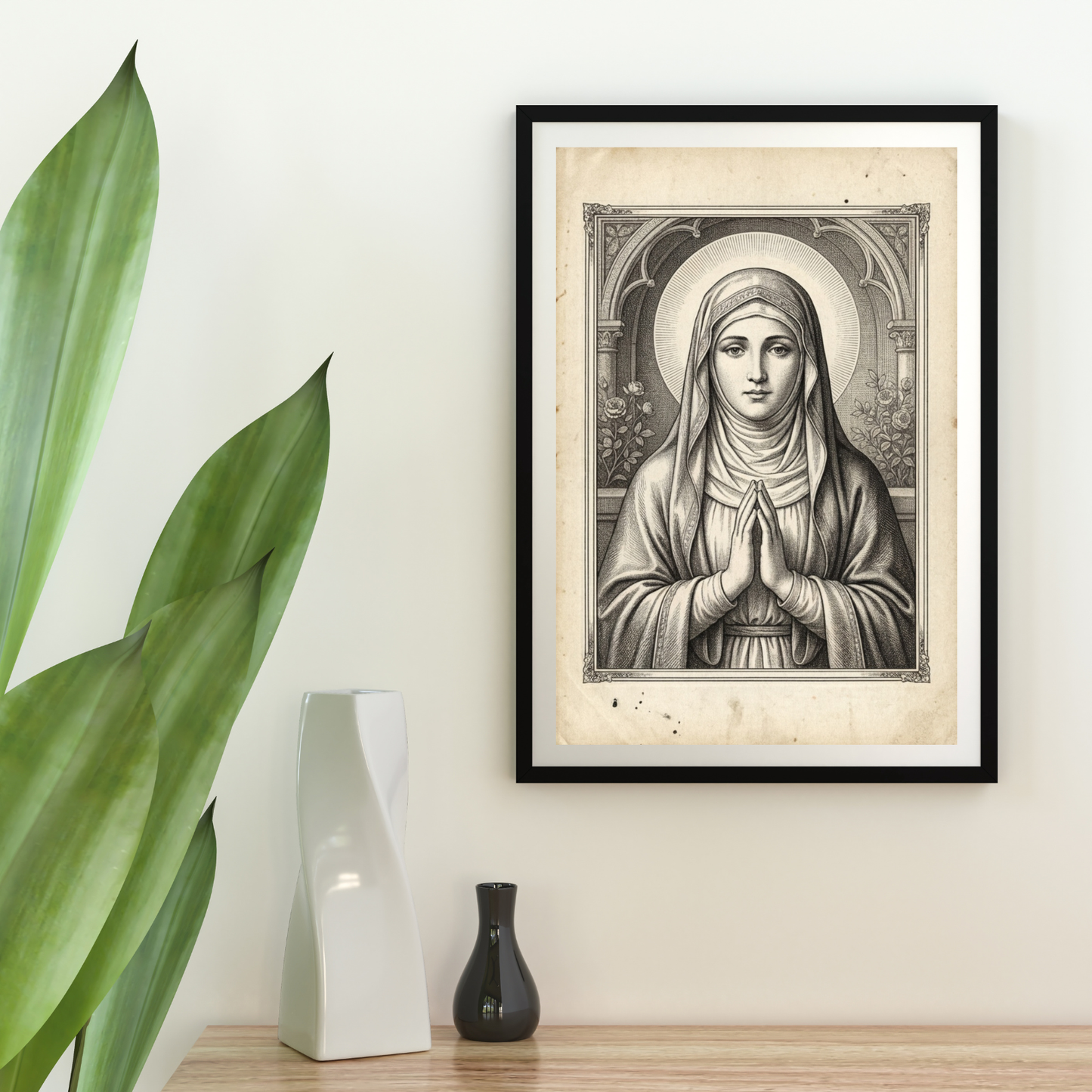 Vintage Virgin Mary Poster Satin Poster | Antique Style Marian Prayer Wall Art