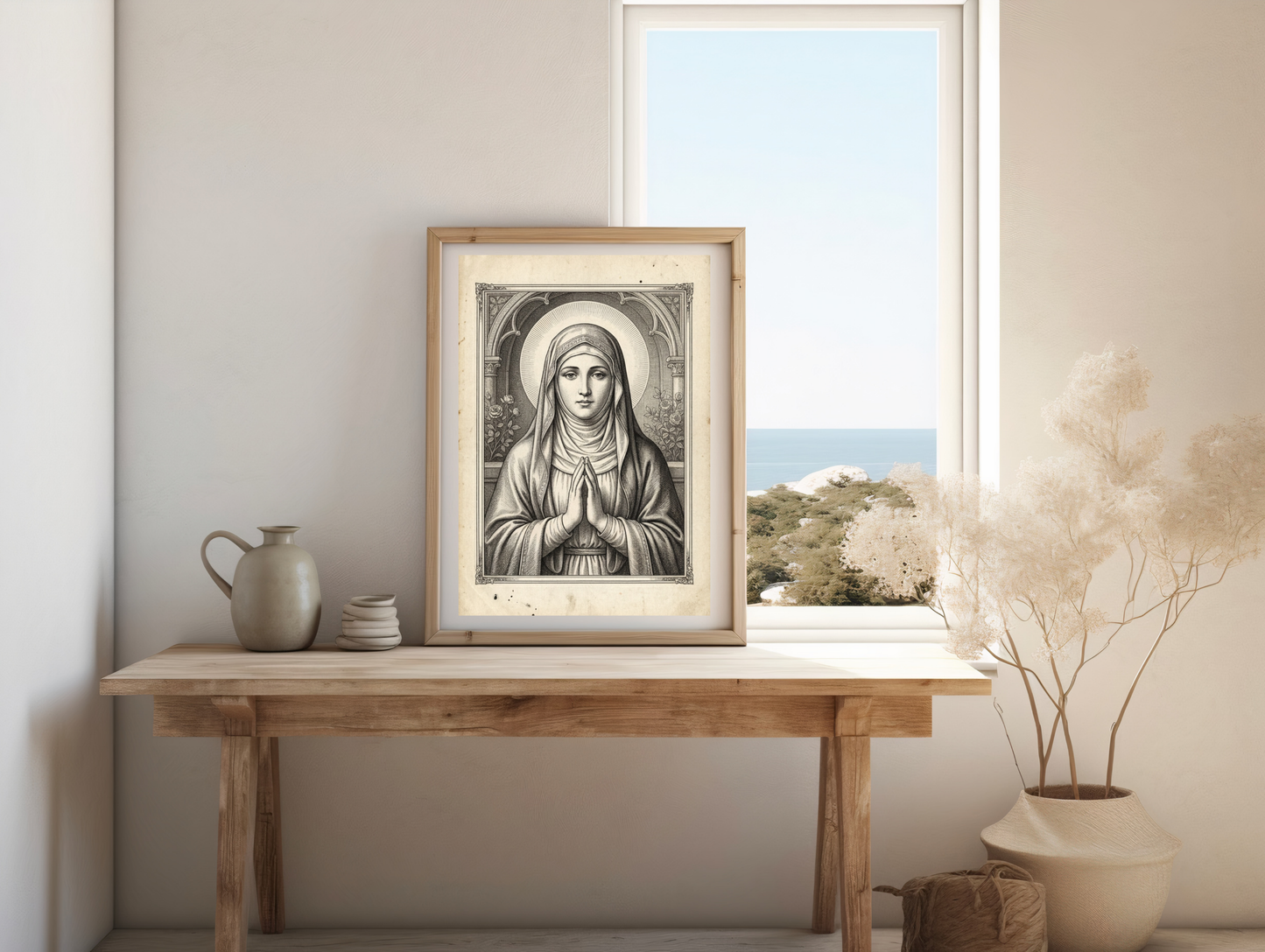 Vintage Virgin Mary Poster Satin Poster | Antique Style Marian Prayer Wall Art
