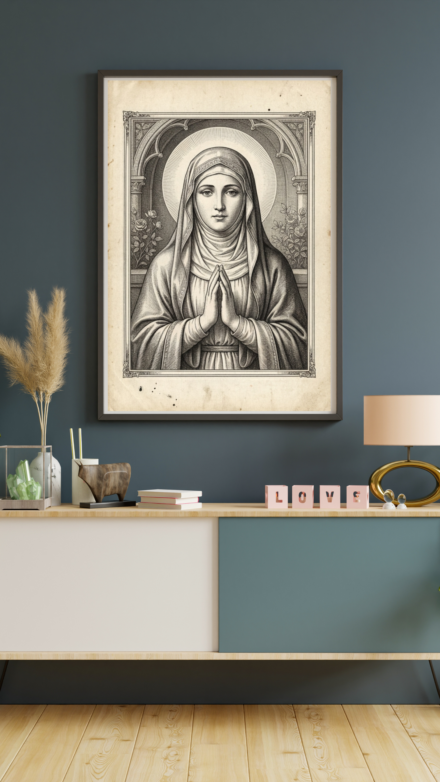 Vintage Virgin Mary Poster Satin Poster | Antique Style Marian Prayer Wall Art