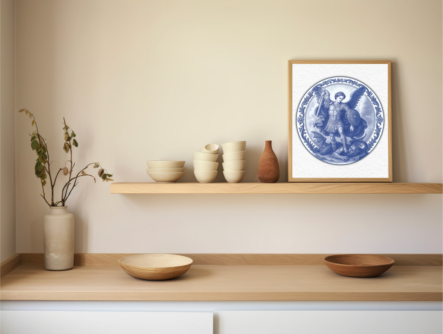 Archangel Saint Michael Matte Square Poster - Chinoiserie-Style Artwork, Ideal Confirmation or Nursery Gift, Wall Decor, Religious Art