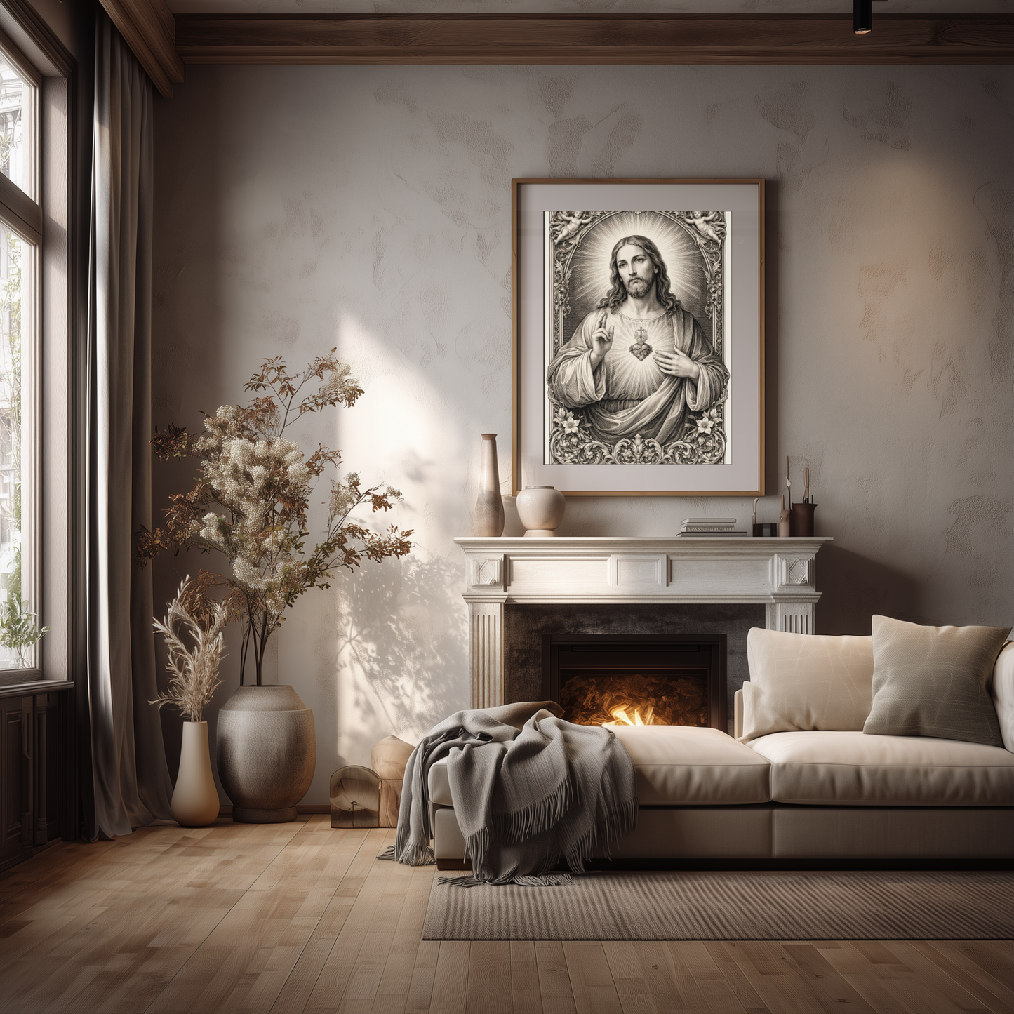 Vintage Jesus Christ Sacred Heart Illustration Poster | Antique Religious Prayer Wall Art