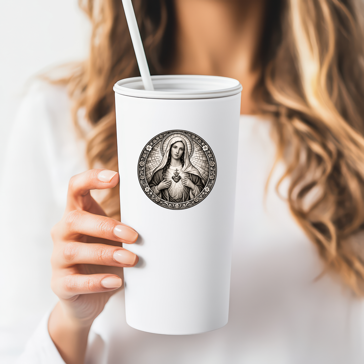 Blessed Virgin Mary stained glass style Kiss-Cut Stickers