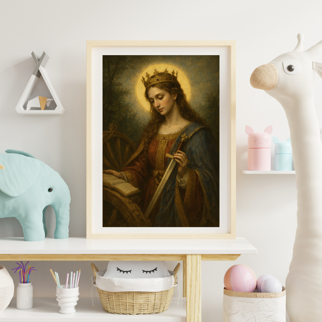 St Catherine of Alexandria Poster Satin Poster, Antique Religious Prayer Wall Art | Saints Print